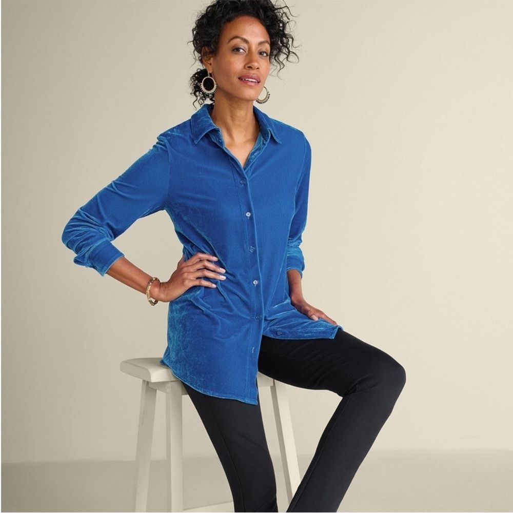 Soft Surroundings Blue Button-Up Top